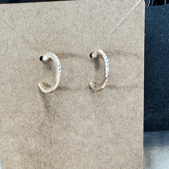 2/$15 Gold tone hoop earrings with clear round crystals on top half. Post back. - Picture 2 of 9